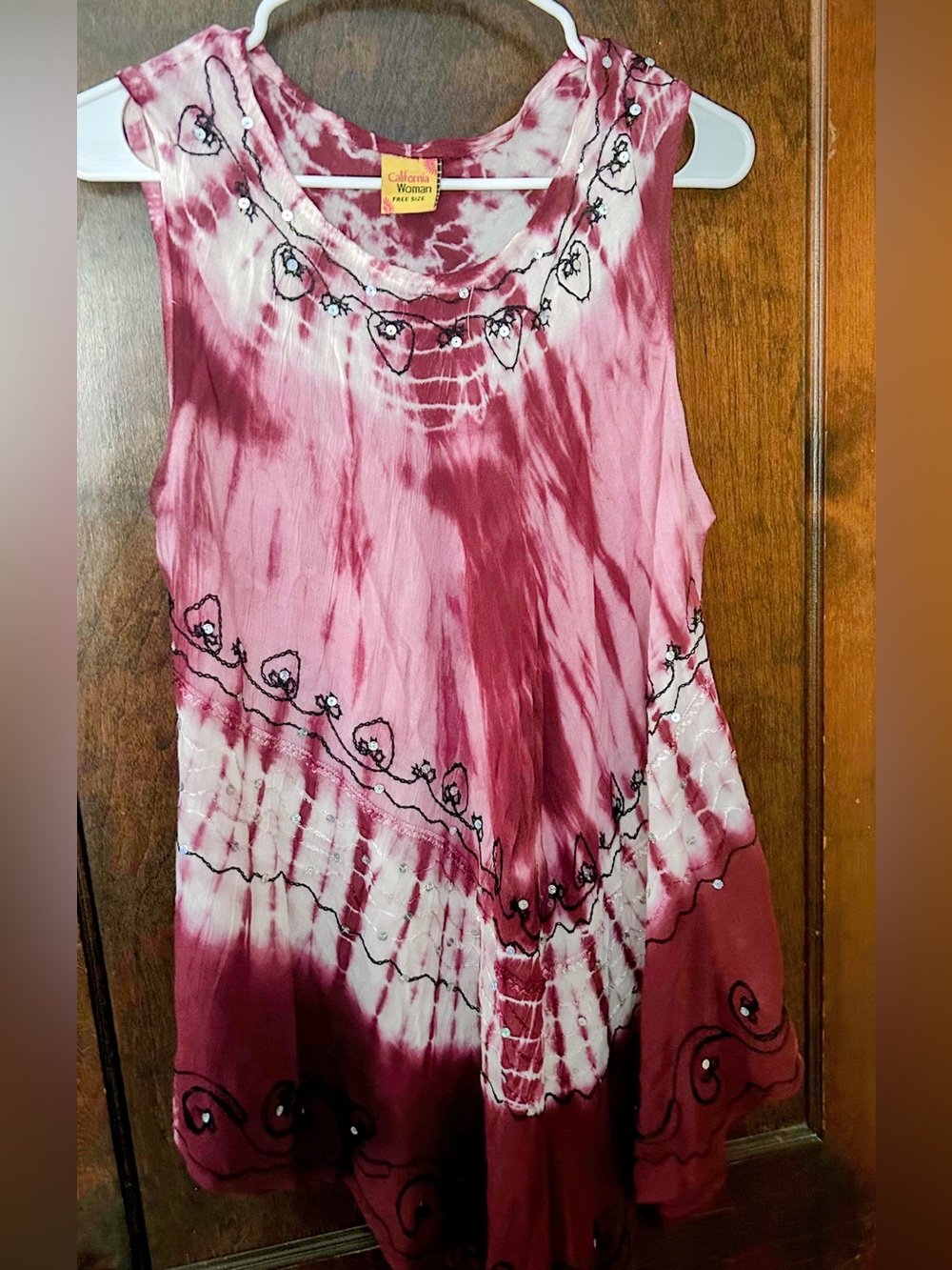 Pink Tie-Dye Embroidered Tank Top